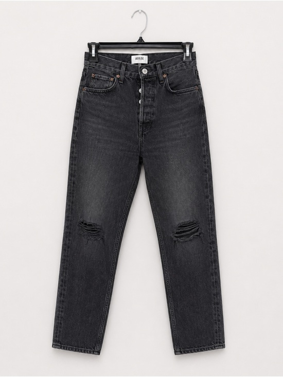 Agolde Denim - Agolde Washed Black High-Rise Jeans with Branded Button